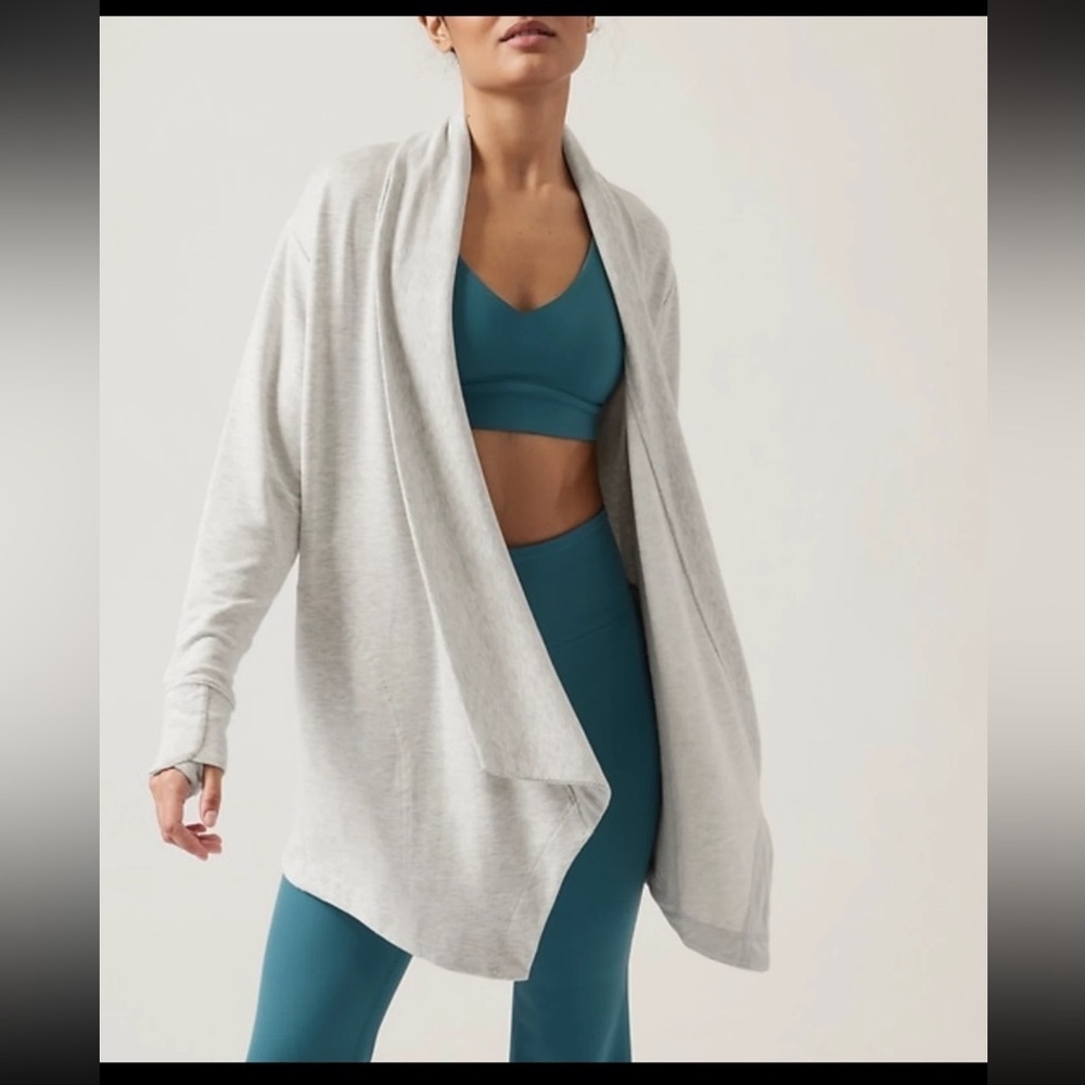 ATHLETA HEATHER cream off white POCKETS NIRVANA PRANAYAMA RESTORE WRAP CARDIGAN - Picture 1 of 13